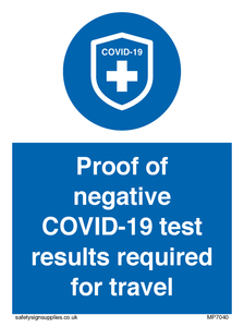 MP7040: Proof of negative COVID-19 test results required for travel