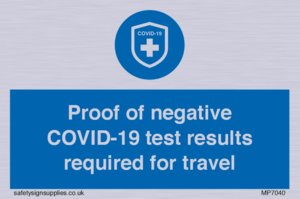 MP7040: Proof of negative COVID-19 test results required for travel