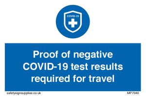 MP7040: Proof of negative COVID-19 test results required for travel