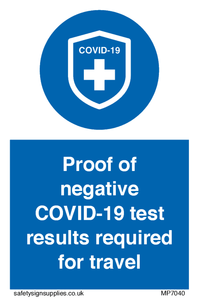 MP7040: Proof of negative COVID-19 test results required for travel