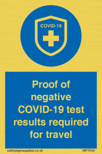 MP7040: Proof of negative COVID-19 test results required for travel