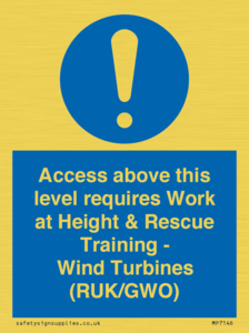 MP7146: Access above this level requires Work at Height & Rescue Training - Wind Turbines (RUK/GWO)