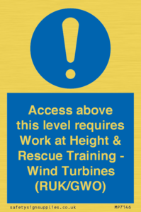 MP7146: Access above this level requires Work at Height & Rescue Training - Wind Turbines (RUK/GWO)