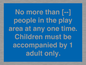 MP7157: No more than [ ] people in the play area at any one time . Children must be accompanied by 1 adult only.
