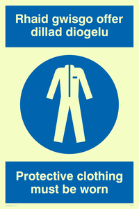 MP935: rhaid gwisgo offer dillad diogelu