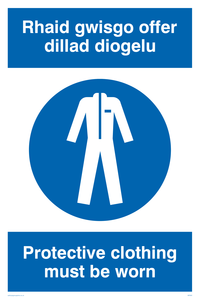 MP935: rhaid gwisgo offer dillad diogelu