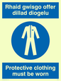 MP935: rhaid gwisgo offer dillad diogelu