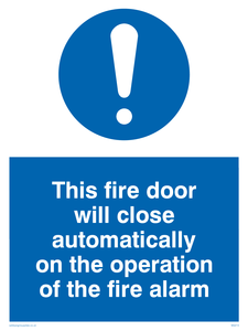 MQ213: this fire door will close automatically on the operation of the fire alarm