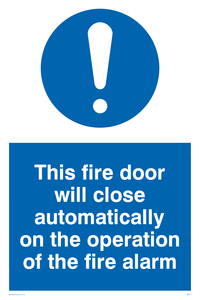 MQ213: this fire door will close automatically on the operation of the fire alarm
