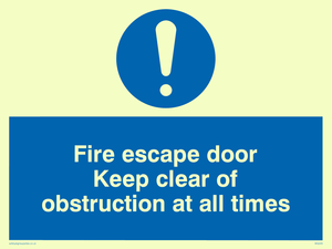 MQ225: fire escape door keep clear of obstruction at all times