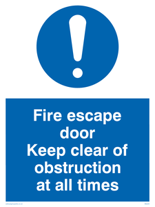 MQ225: fire escape door keep clear of obstruction at all times