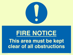 MQ228: fire notice this area must be kept clear of all obstructions