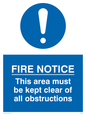 MQ228: fire notice this area must be kept clear of all obstructions