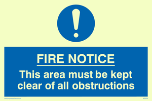 MQ228: fire notice this area must be kept clear of all obstructions