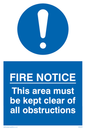 MQ228: fire notice this area must be kept clear of all obstructions