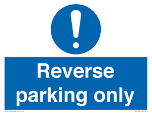 MR5728: Reverse parking only Mandatory Sign