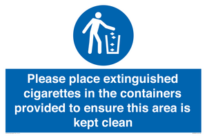 MS7899: Please place extinguished cigarettes in the containers provided to ensure this area is kept clean