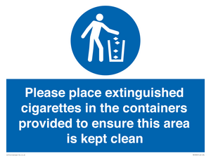 MS7899: Please place extinguished cigarettes in the containers provided to ensure this area is kept clean