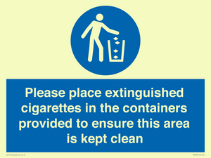 MS7899: Please place extinguished cigarettes in the containers provided to ensure this area is kept clean