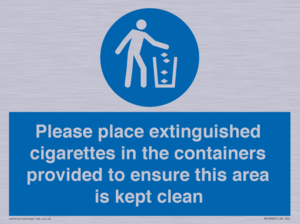 MS7899: Please place extinguished cigarettes in the containers provided to ensure this area is kept clean