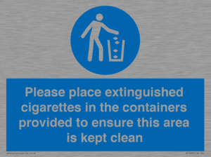 MS7899: Please place extinguished cigarettes in the containers provided to ensure this area is kept clean