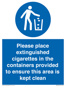 MS7899: Please place extinguished cigarettes in the containers provided to ensure this area is kept clean