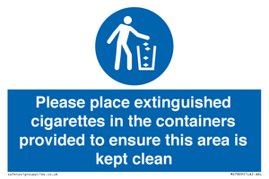 MS7899: Please place extinguished cigarettes in the containers provided to ensure this area is kept clean