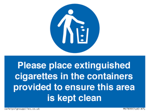 MS7899: Please place extinguished cigarettes in the containers provided to ensure this area is kept clean