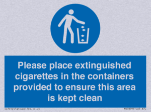 MS7899: Please place extinguished cigarettes in the containers provided to ensure this area is kept clean