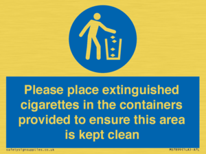 MS7899: Please place extinguished cigarettes in the containers provided to ensure this area is kept clean