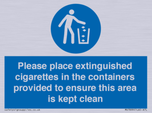 MS7899: Please place extinguished cigarettes in the containers provided to ensure this area is kept clean