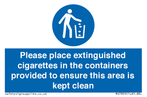 MS7899: Please place extinguished cigarettes in the containers provided to ensure this area is kept clean