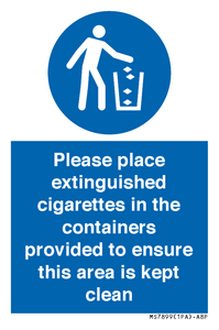 MS7899: Please place extinguished cigarettes in the containers provided to ensure this area is kept clean