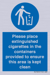 MS7899: Please place extinguished cigarettes in the containers provided to ensure this area is kept clean