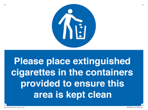 MS7899: Please place extinguished cigarettes in the containers provided to ensure this area is kept clean