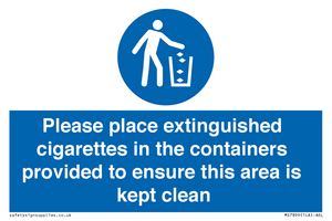 MS7899: Please place extinguished cigarettes in the containers provided to ensure this area is kept clean