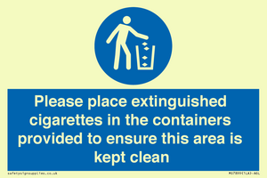 MS7899: Please place extinguished cigarettes in the containers provided to ensure this area is kept clean