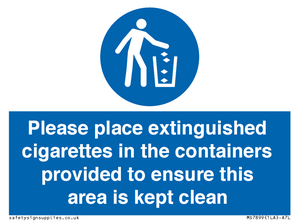 MS7899: Please place extinguished cigarettes in the containers provided to ensure this area is kept clean