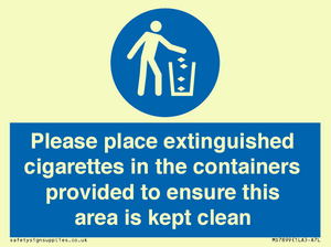 MS7899: Please place extinguished cigarettes in the containers provided to ensure this area is kept clean