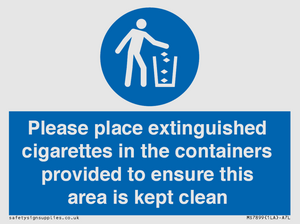 MS7899: Please place extinguished cigarettes in the containers provided to ensure this area is kept clean