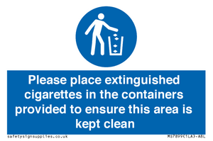 MS7899: Please place extinguished cigarettes in the containers provided to ensure this area is kept clean