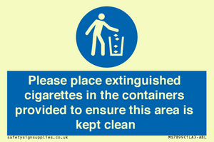 MS7899: Please place extinguished cigarettes in the containers provided to ensure this area is kept clean
