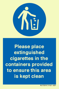 MS7899: Please place extinguished cigarettes in the containers provided to ensure this area is kept clean