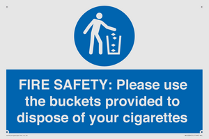 MV10334: FIRE SAFETY: Please use the buckets provided to dispose of your cigarettes