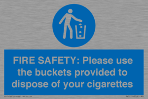 MV10334: FIRE SAFETY: Please use the buckets provided to dispose of your cigarettes