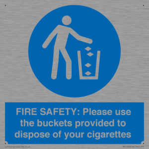 MV10334: FIRE SAFETY: Please use the buckets provided to dispose of your cigarettes