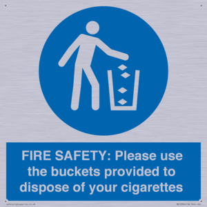 MV10334: FIRE SAFETY: Please use the buckets provided to dispose of your cigarettes