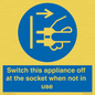 MV10455: Switch this appliance off at the socket when not in use