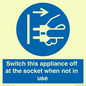MV10455: Switch this appliance off at the socket when not in use