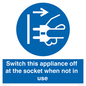 MV10455: Switch this appliance off at the socket when not in use